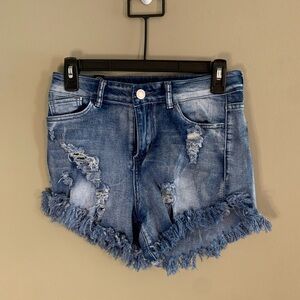 High-Waisted Blue Jean Shorts with Raw Hem